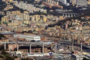 genoa new morandi bridge under construction aerial view photo