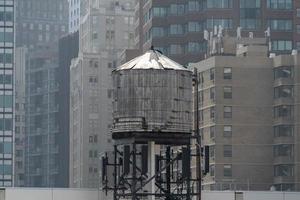 Water tank on new york skyscrapers roof photo