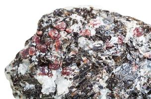 Corundum crystals in stone close up isolated photo