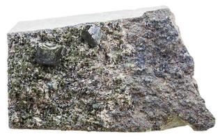 green epidote crystals on rock isolated photo