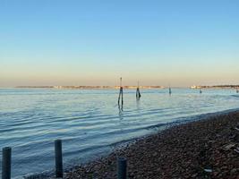 Venetian lagoon from Venice city in winter dusk photo