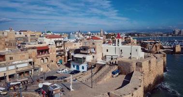 aéreo ver de el histórico parte de el ciudad Akko, Israel video