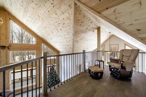 Winter cottages in remote area Quebec, Canada, log house with sauna, SPA, bedrooms, pool, living room, messanine, kitchen and bathrooms photo