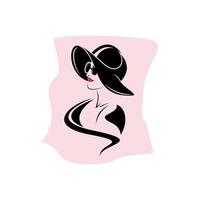 hermosa mujer vistiendo sombrero vector ilustración - negro y blanco estilizado retrato de un hermosa muchacha. adecuado para tu diseño necesidad, logo, ilustración, animación, etc.