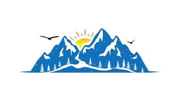 diseño de ilustración de plantilla de logotipo de montaña y sol vector