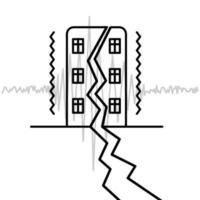 el edificio vibra bosquejo. sismógrafo datos grabar el temblores de un terremoto. allí estaba un grieta en el pared de el casa. el Departamento edificio es división en medio. vector ilustración.