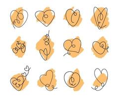 Heart icon vector set continuous line drawing stable line editable cell line icon, logo, label on yellow background