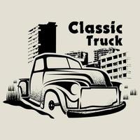 Classic truck with building illustration vector. vector