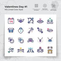 Valentine's day icon set in line color fill style with a love and heart theme. A Collection of love and romance vector symbols for Valentine's Day celebration.