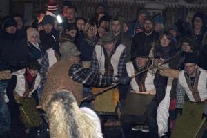 NEUSCHOENAU, GERMANY - JANUARY 5 2019 - Lousnacht night celebration with forest spirit Waldgeister in Bavaria village photo