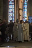 PARIS, FRANCE - MAY 1, 2016 - Notre Dame Cathedral crowded for sunday mass photo