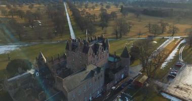 Aerial view of Glamis Castle in Scotland video