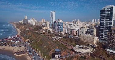 Aerial view of the coast and the city of Netanya in Israel video