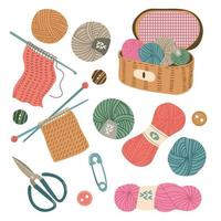 Set of wool yarn balls knitting flat design vector