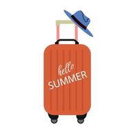 Hello summer, summer luggage, hat. Travel elements, accessories, vector illustration