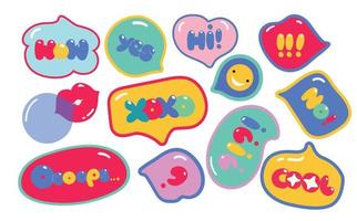 Speech bubbles with text. Colourful trendy letters in variety of shapes. Creative hand-drawn design set. All elements are isolated. vector