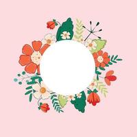 Floral card template. Composition with flowers on a white background. Wreath, frame, border. Greeting card, poster, banner with place for text vector