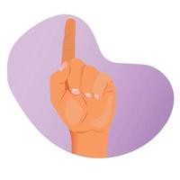 Pointing hand gesture. Index finger pointing up. Have an idea. Attract attention. Number one. Hand gesture 2D cartoon on white background vector