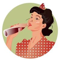 Drinking girl illustration in retro style vector