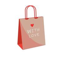 shopping bag with heart icon. Flat illustration of pink shopping bag with heart vector icon for web isolated on white background