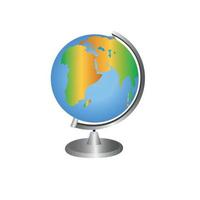 School globe semi flat RGB color vector illustration. Classroom earth model on stand. Sphere map of continent and ocean. Geography learning tool isolated cartoon object on white background