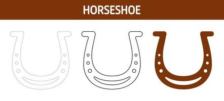 Horseshoe tracing and coloring worksheet for kids vector