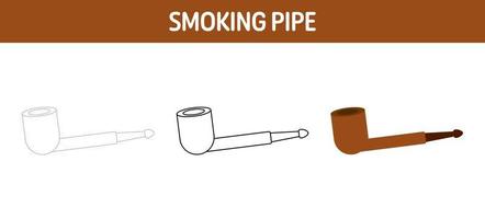 Smoking Pipe tracing and coloring worksheet for kids vector