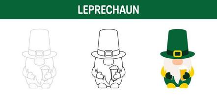 Leprechaun tracing and coloring worksheet for kids vector