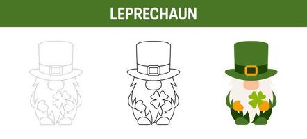 Leprechaun tracing and coloring worksheet for kids vector