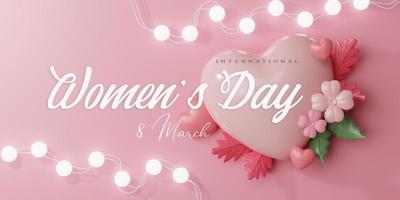 3d Rendering. Women's day design. Womens day greeting text with flowers background for woman international celebration. photo