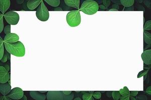 Saint Patrick's day green background. Green clover leaves pattern with paper card note mockup. photo