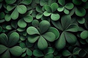 Saint Patrick's day green background. Green clover leaves pattern with copy space. photo