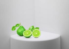 fresh bergamot with leaves on white background for product display or exhibition 3d rendering photo