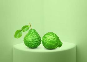 fresh bergamot with leaves on white background for product display or exhibition 3d rendering photo
