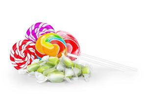 milk candy lollipop candy isolated on white background summer concept photo