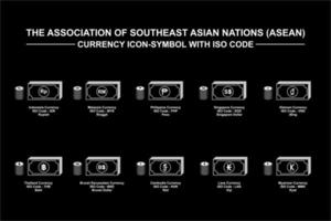 The Association of Southeast Asian Nations also called ASEAN Currency Icon-Symbol with ISO Code. Vector Illustration