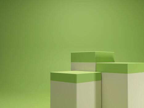 3D rendering green white minimal rectangular pedestal or podium for product showcase display on empty background. 3D mockup illustration photo