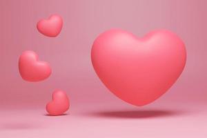 3d rosado amor corazón flotante y que cae en rosado antecedentes ilustración. amor saludo tarjeta foto
