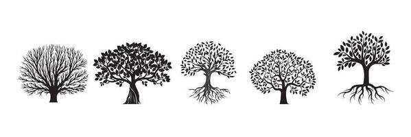 Set of trees silhouette isolated on white background vector