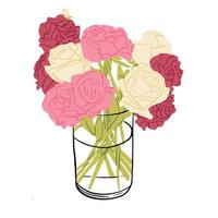 Garden blooming flowers in vases isolated on white background. Bundle of bouquet. Set of decorative floral design elements. Flat cartoon vector illustration. Vector print design. Valentines Day card.