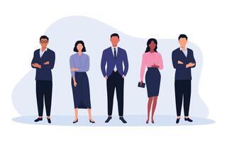 Business team ready to work. Office employee in tidy clothes. Vector illustration. Characters in flat design. Group of office workers in flat cartoon style.