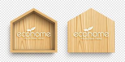 Wooden frames in shape of house isolated on white background. Eco home concept. Real estate symbol. Vector illustration