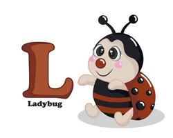 Animal alphabet letter L. L for ladybug. English alphabet with cute animal concept vector