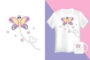 Mockup cute butterfly. Cute bug illustration for kids isolated on white background vector