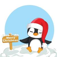 A cute penguin wearing a santa hat. Winter cartoon penguins isolated on white vector