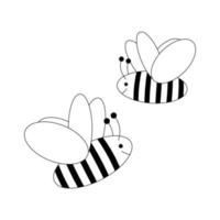 Bees, black line drawing, doodle isolated on white background. vector