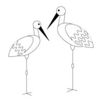 Storks. Drawing by black lines, doodle isolated on white background. vector