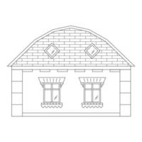 House with windows, rural house, black line drawing, doodle isolated on white background. vector