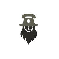 long bearded man logo wearing a telephone shaped hat vector