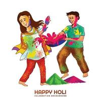 Hand draw fun characters celebrate colorful holi card background vector